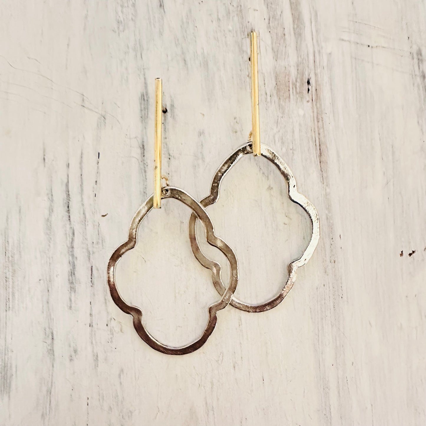 Gold Bar Silver Clover Post Earring