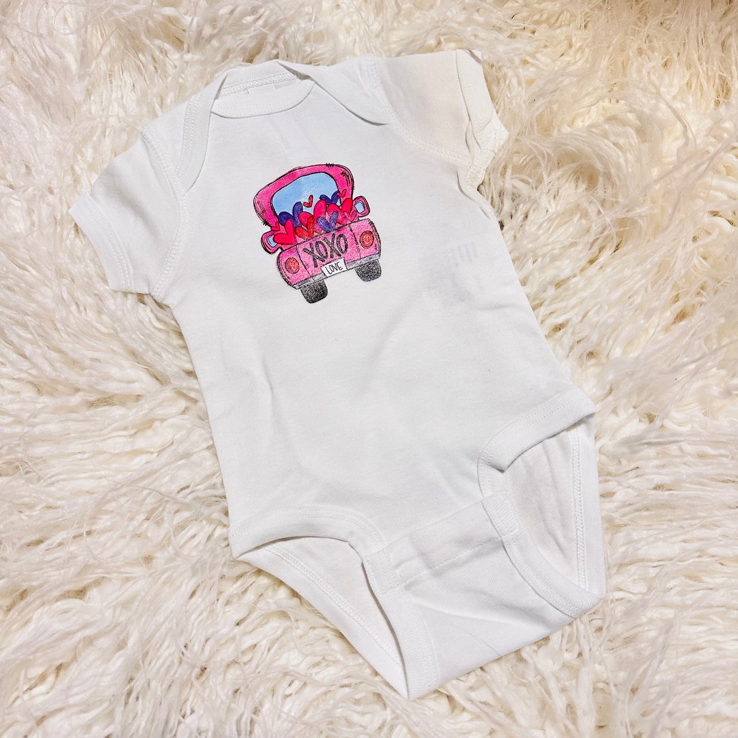 White Infant XOXO Truck Onesie