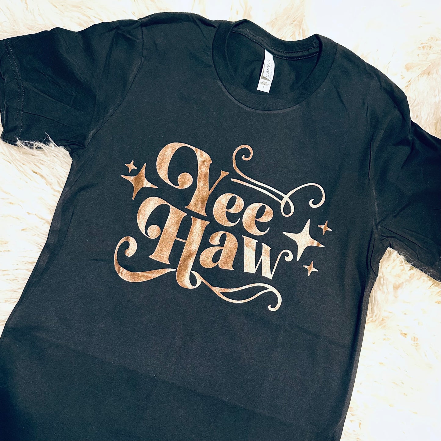 Rose Gold Yee Haw Black Tee