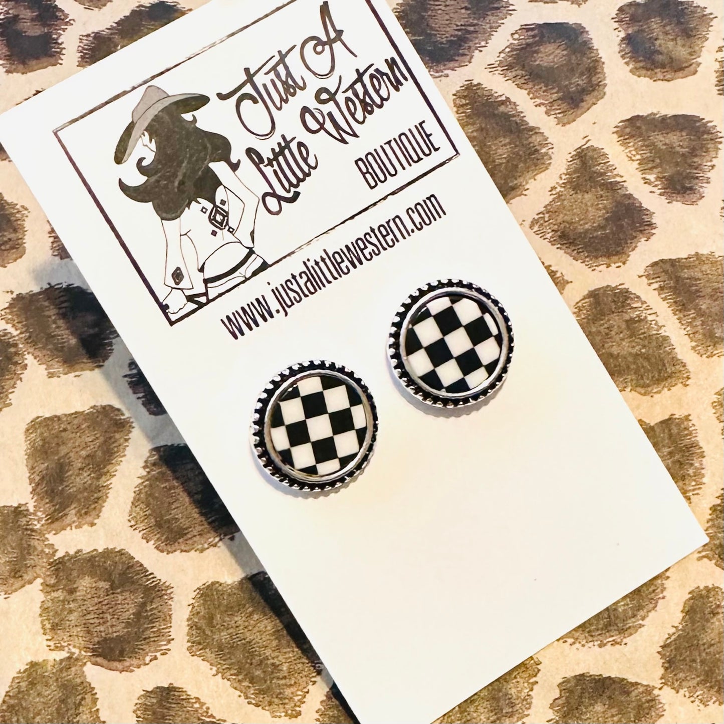 Round Checkered Post Earring