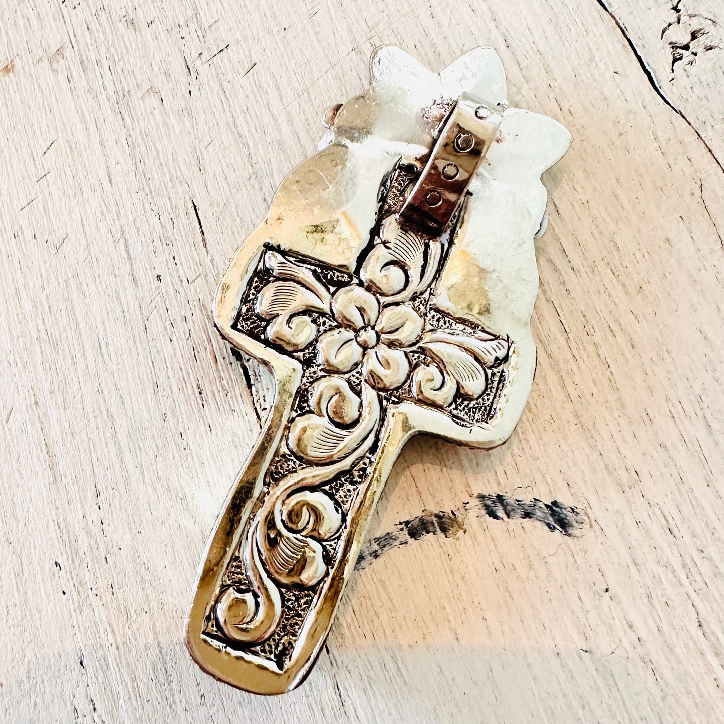 Cross & Floral Coin Silver Pendant