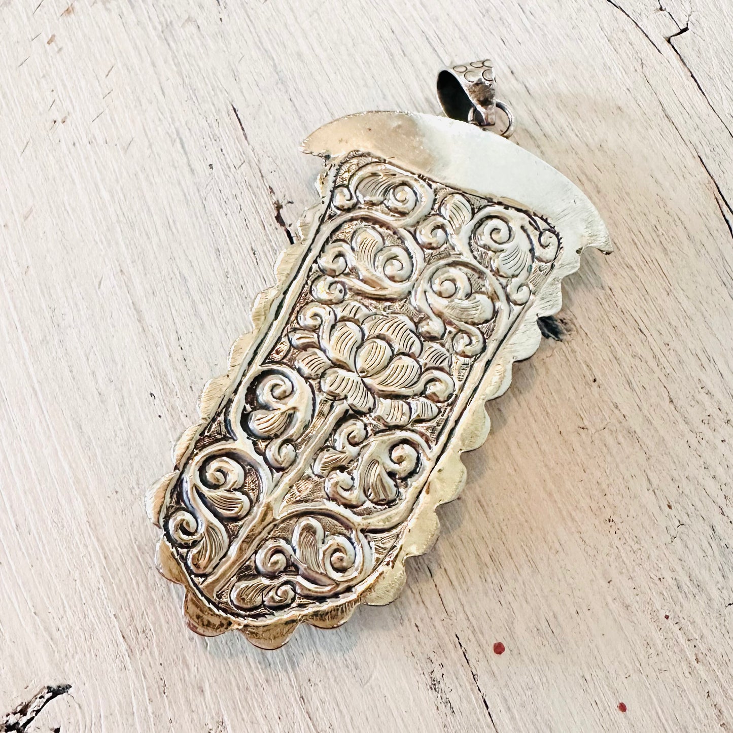 Carved Roses with Beaded Accent Coin Silver Pendant