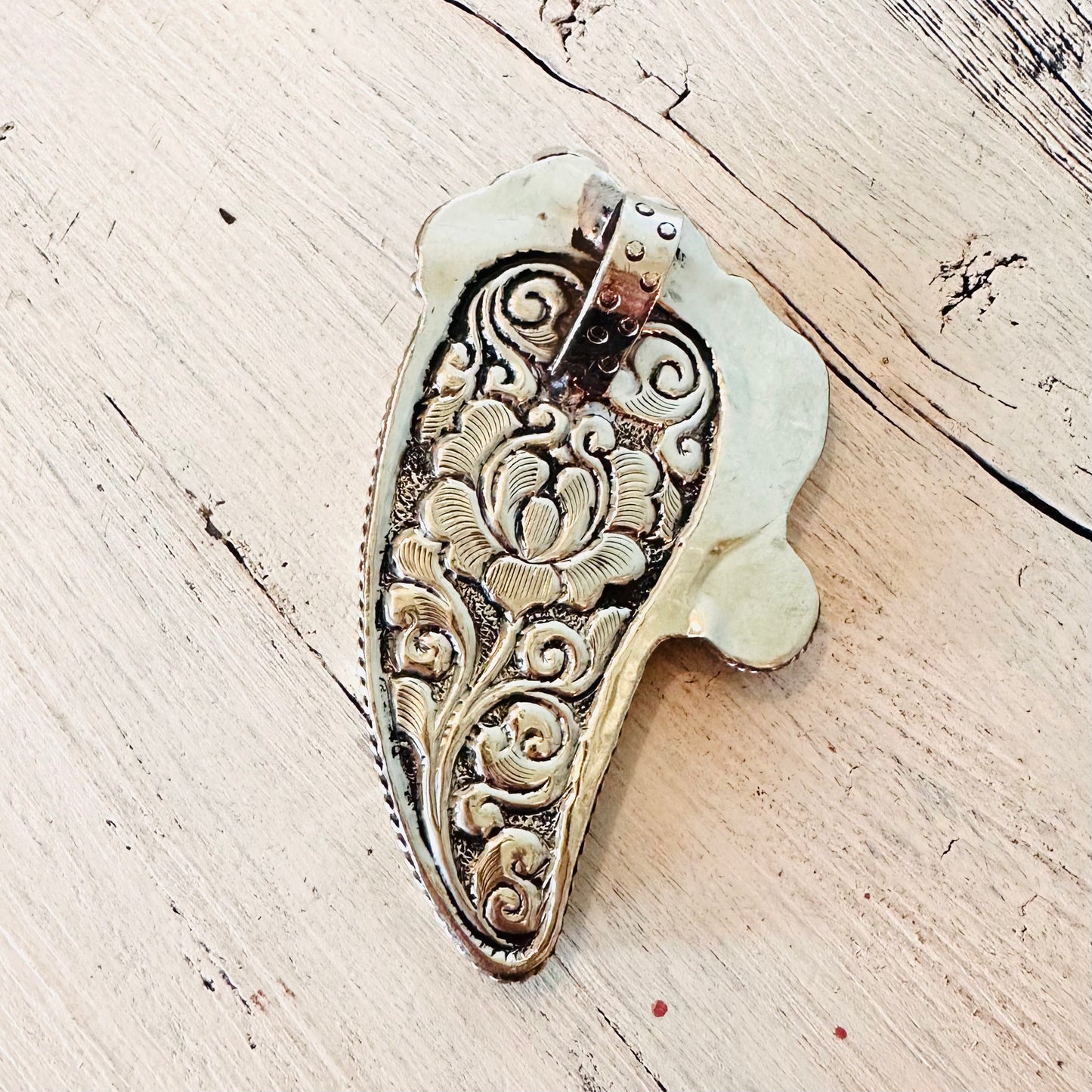 Carved Horse & Single Turquoise Stone Coin Silver Pendant