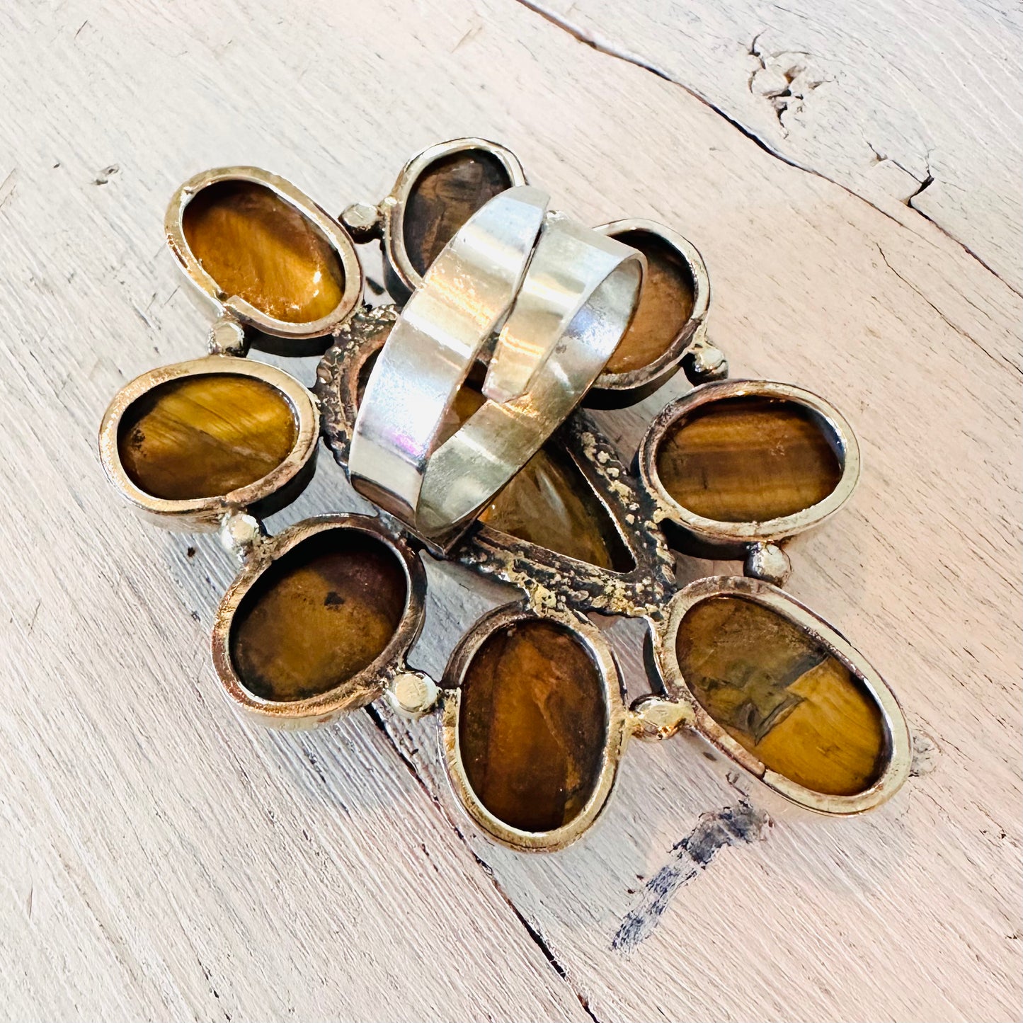 Tigers Eye & Citrine Coin Silver Ring