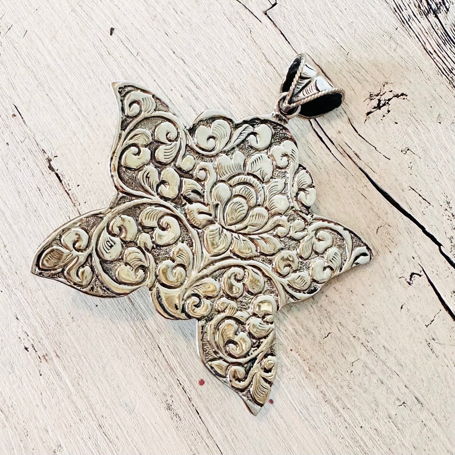 Butterfly & Turquoise Stone Coin Silver Pendant