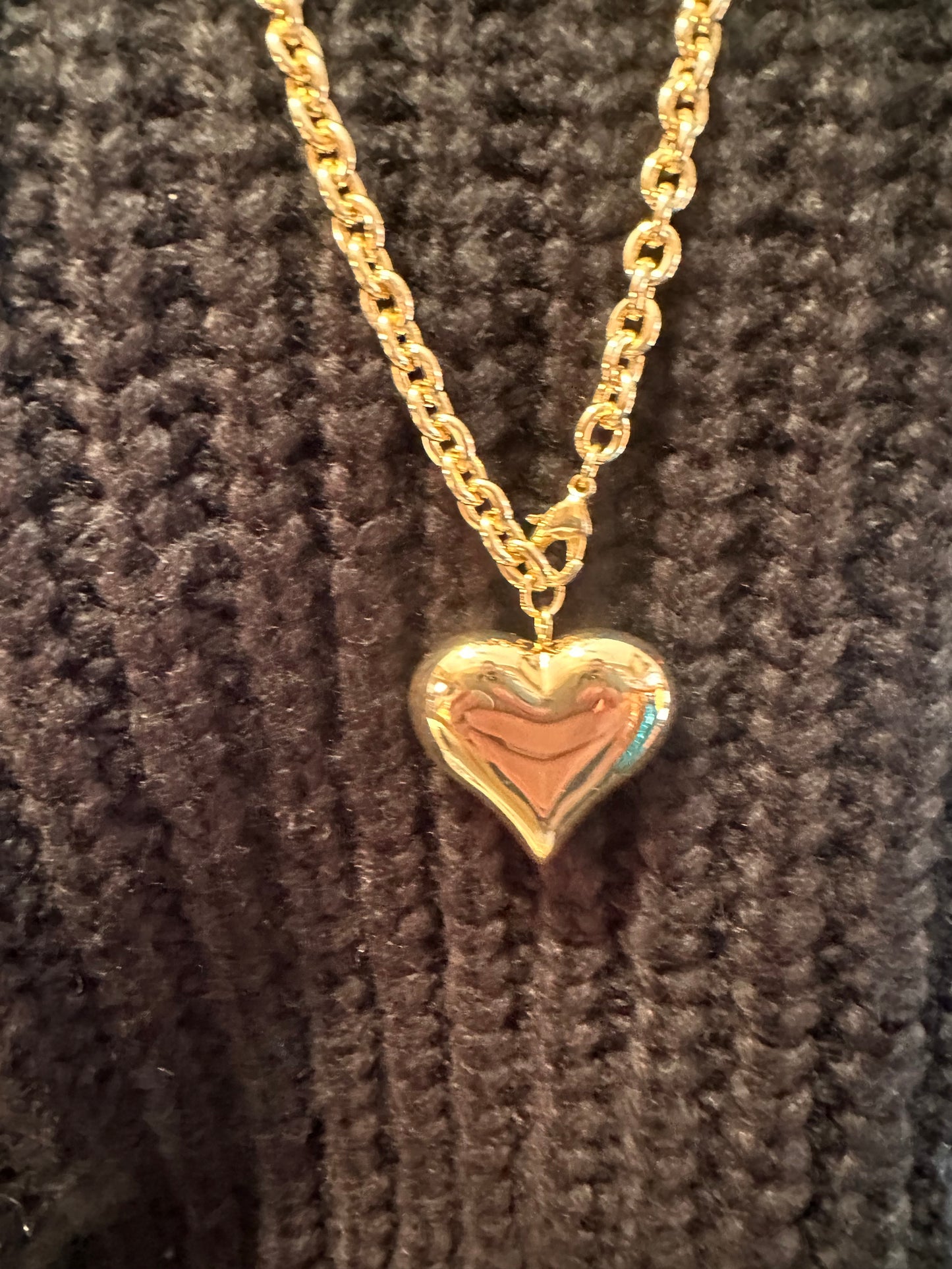 32" Gold Puff Heart Necklace