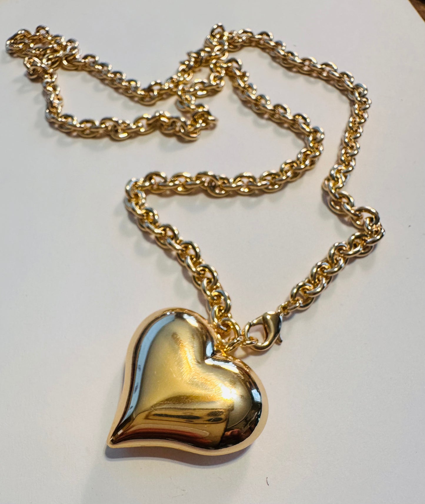 32" Gold Puff Heart Necklace
