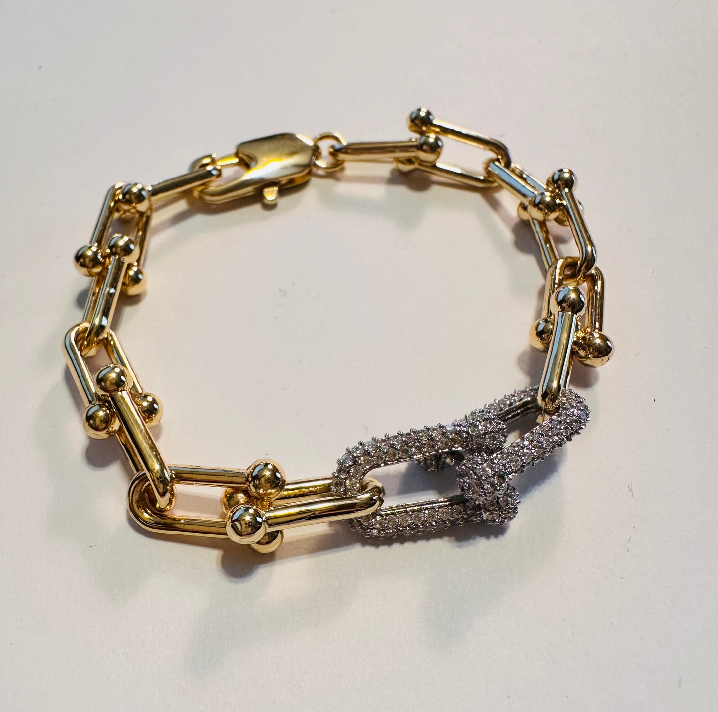 Gold Large Link & CZ Bracelet