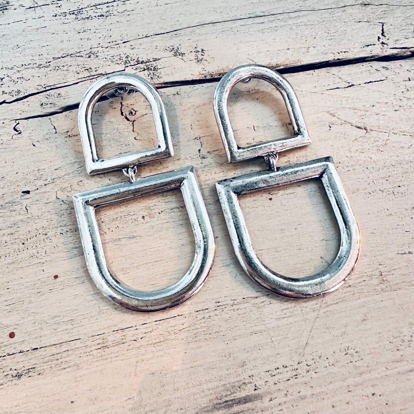 Silver Stirrup Post Earrings
