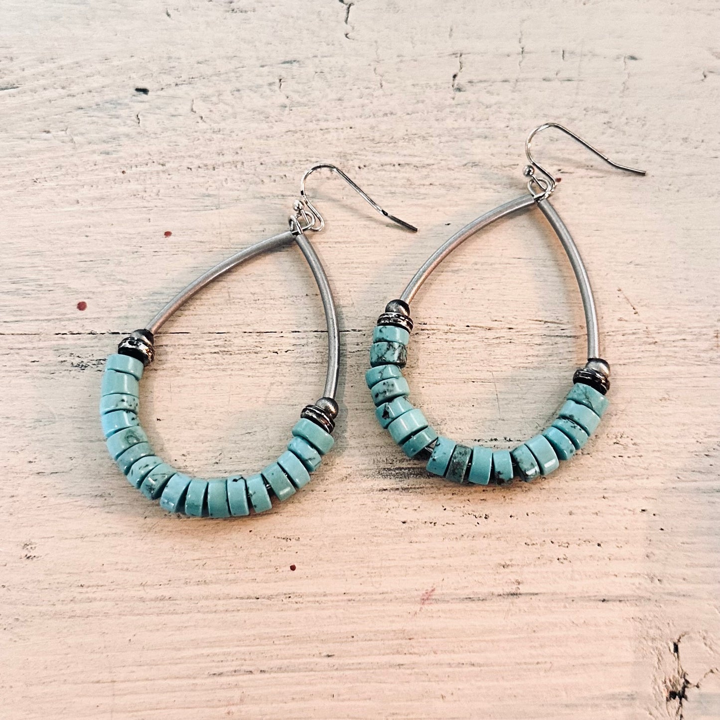 Turquoise & Small Bead Teardrop Earrings