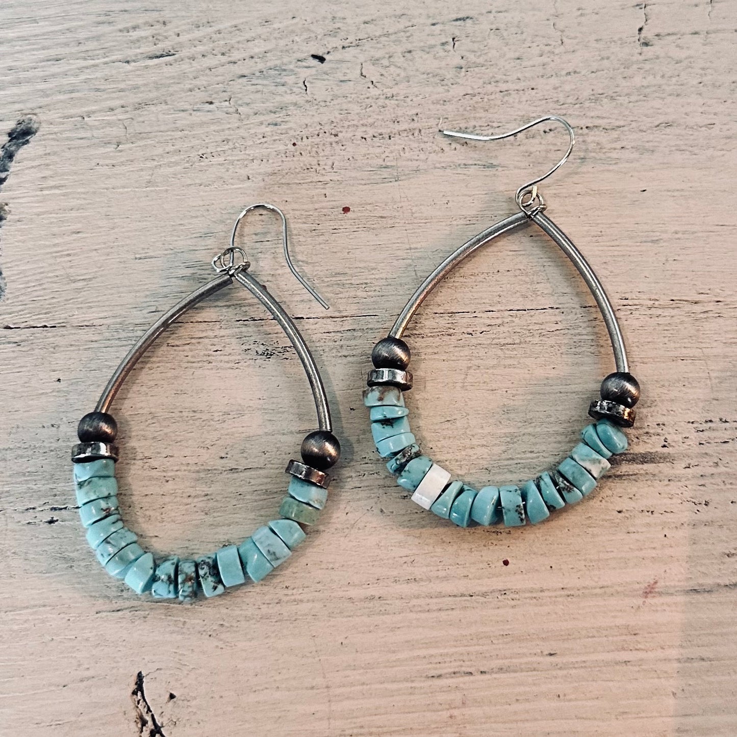 Turquoise & Large Bead Teardrop Earrings