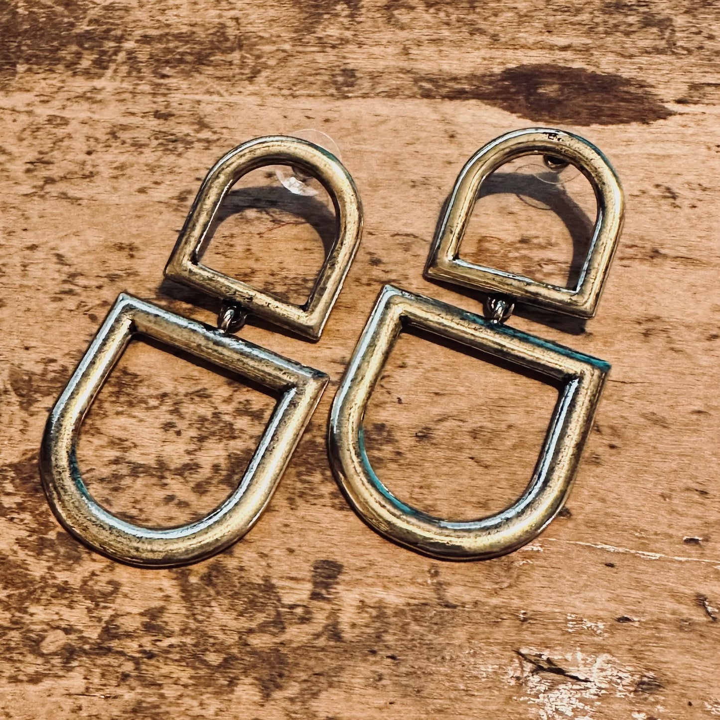 Gold Stirrup Post Earrings