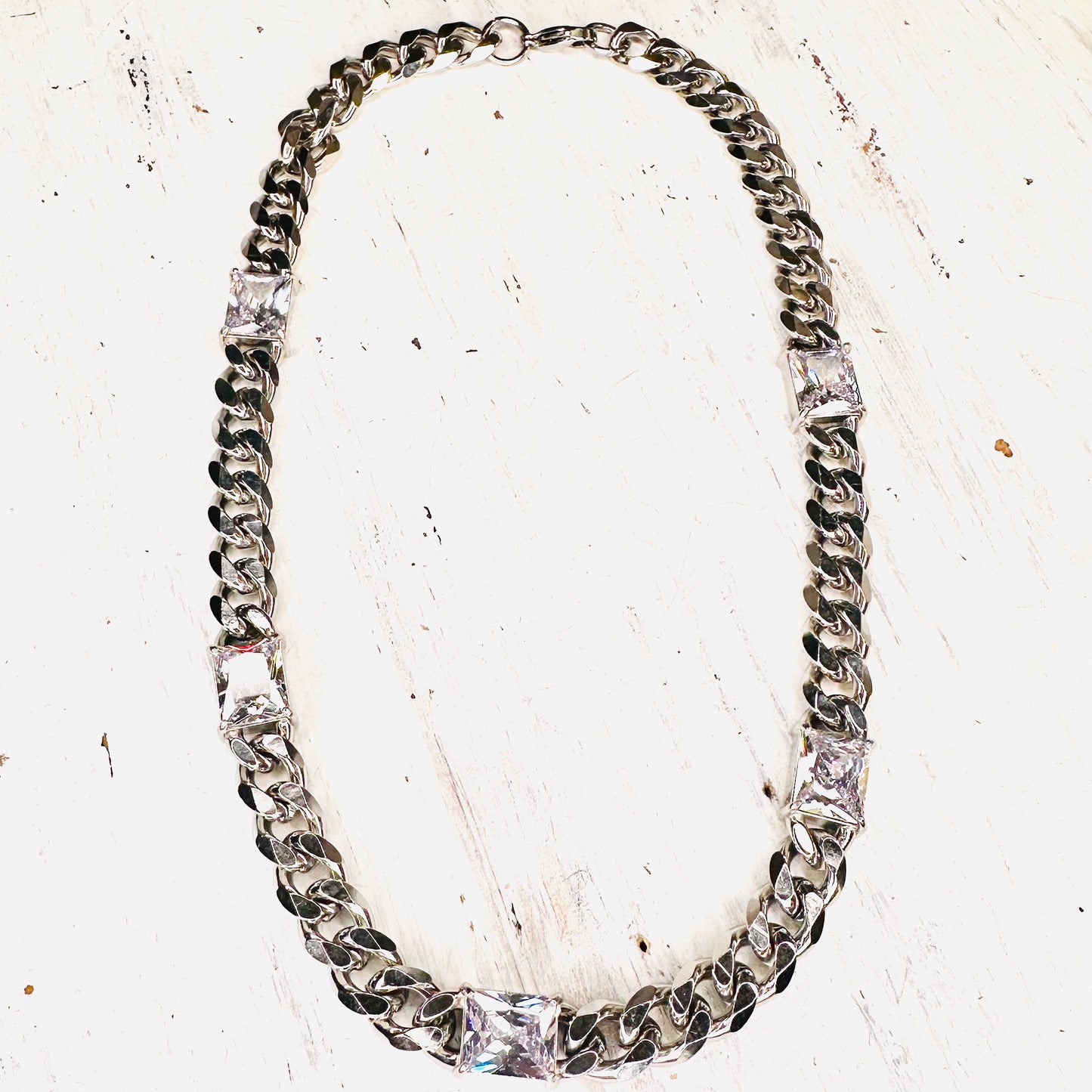 Square CZ & Chunky Cuban Link Necklace
