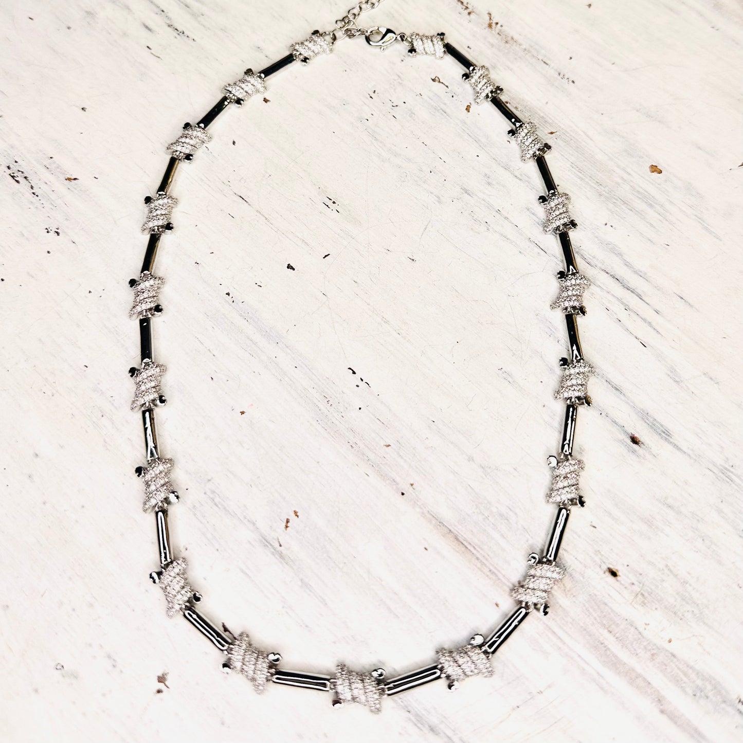 Silver & CZ Barbwire Necklace