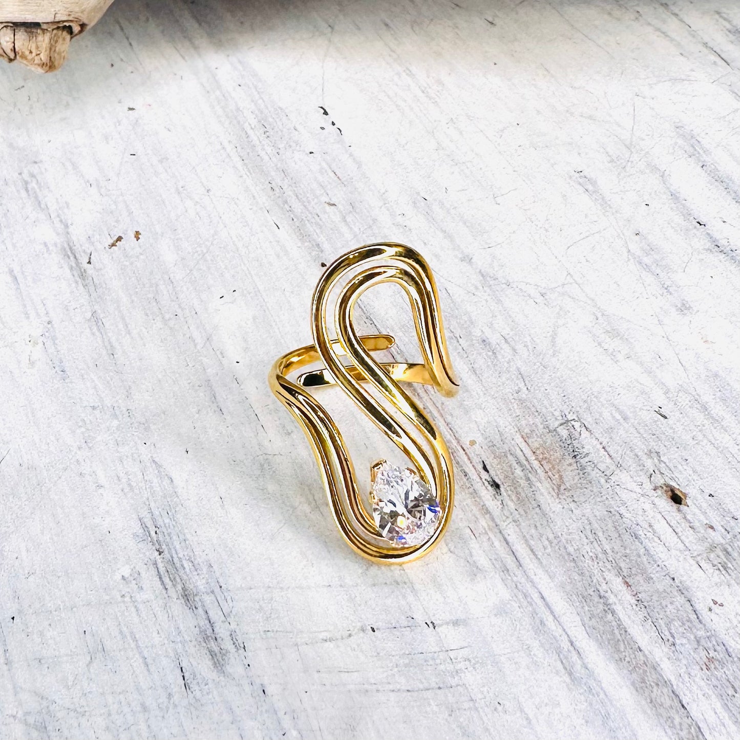 Gold & CZ Abstract Adjustable Ring