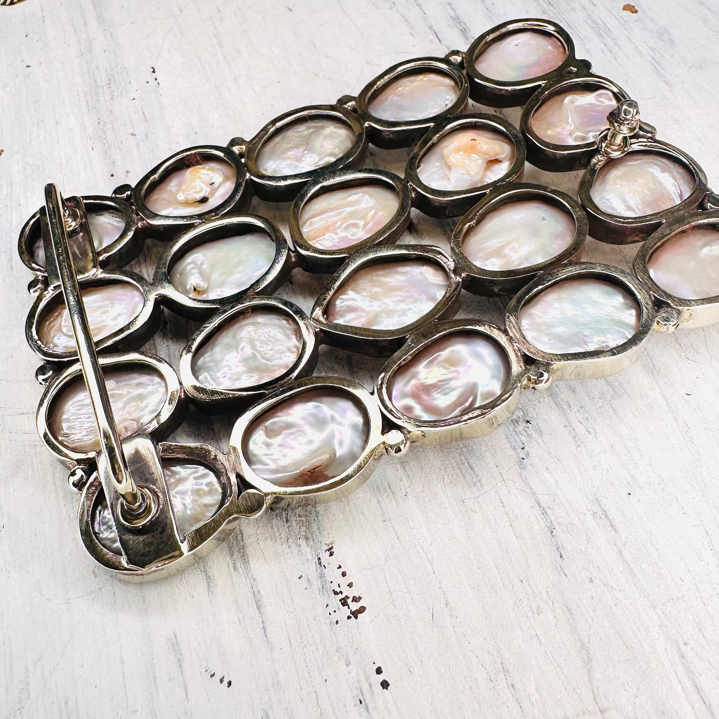 Mother of Pearl Coin Silver Belt Buckle