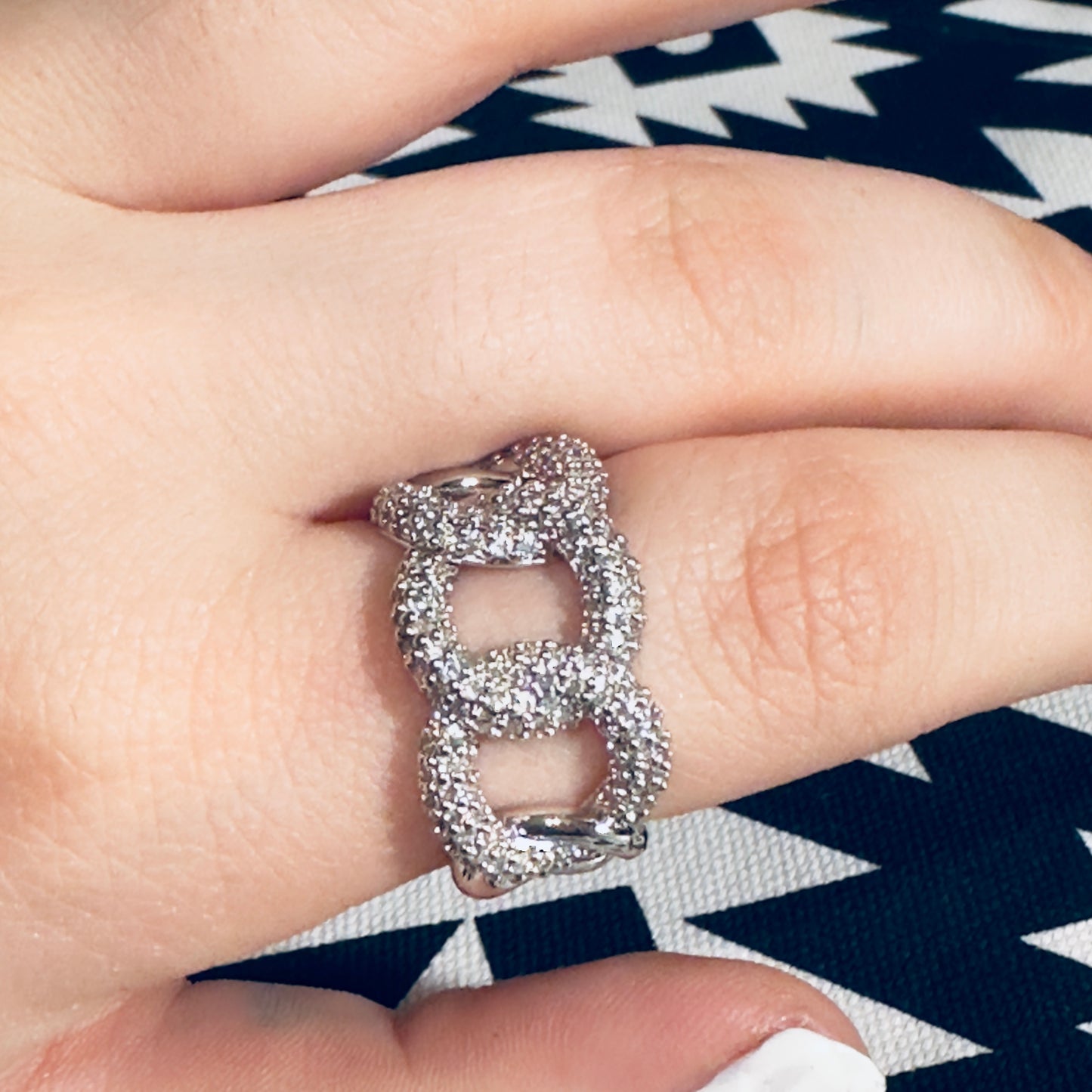 Silver & CZ Large Link Cuff Ring