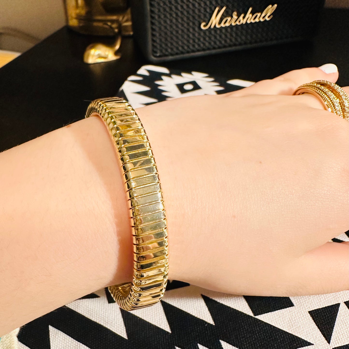 Gold & CZ Chunky Slinky Cuff Bracelet