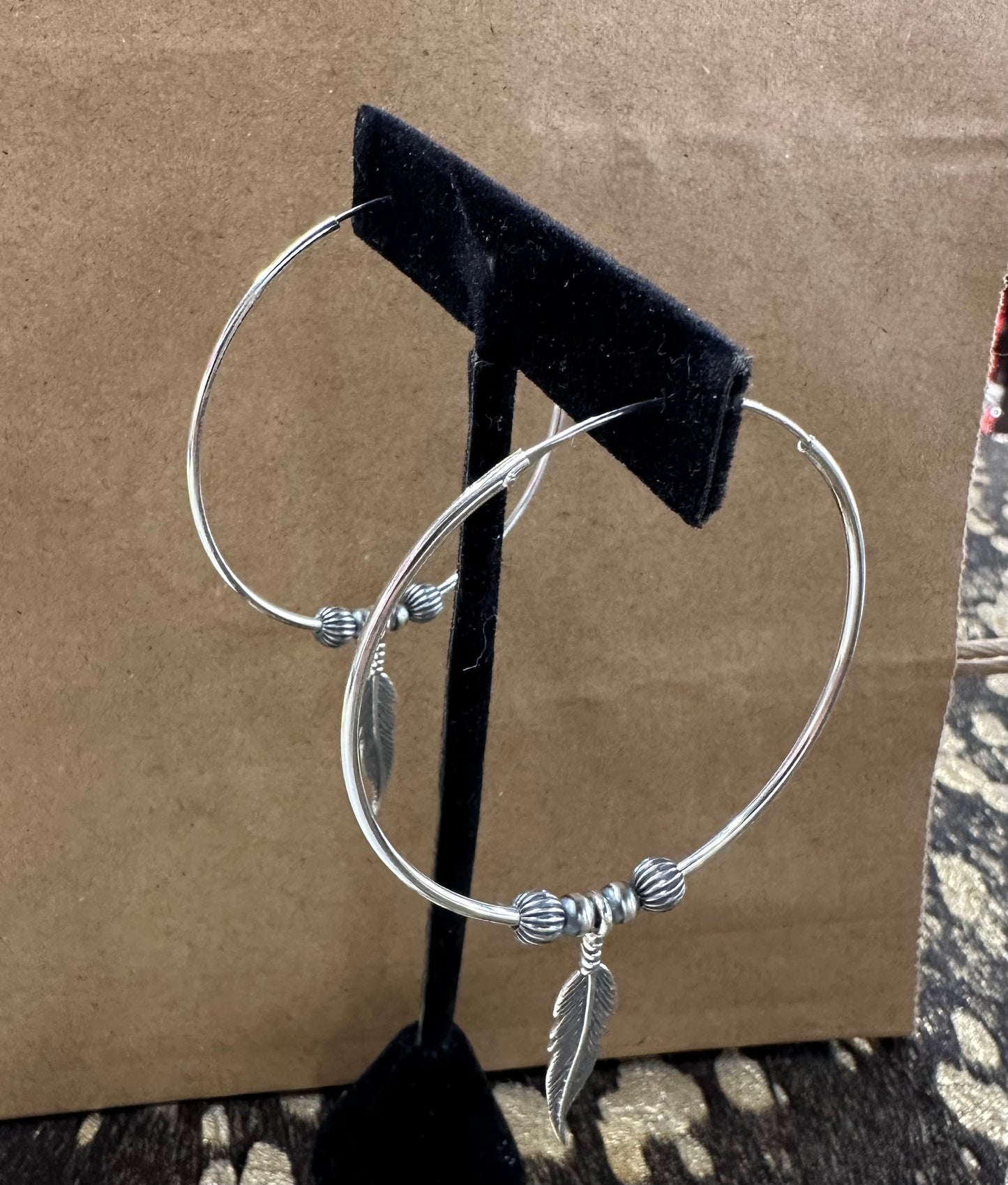 Sterling Hoops with Feathers