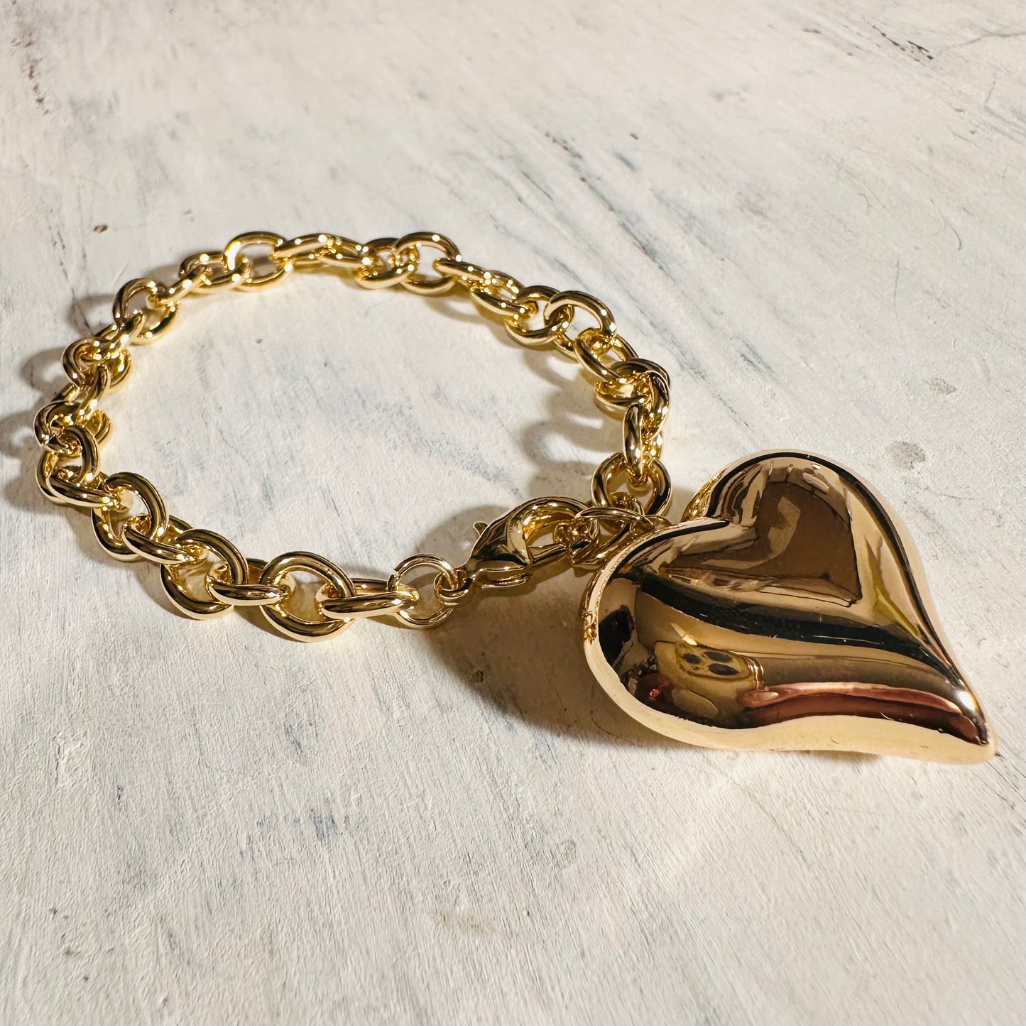Gold Puff Heart Bracelet
