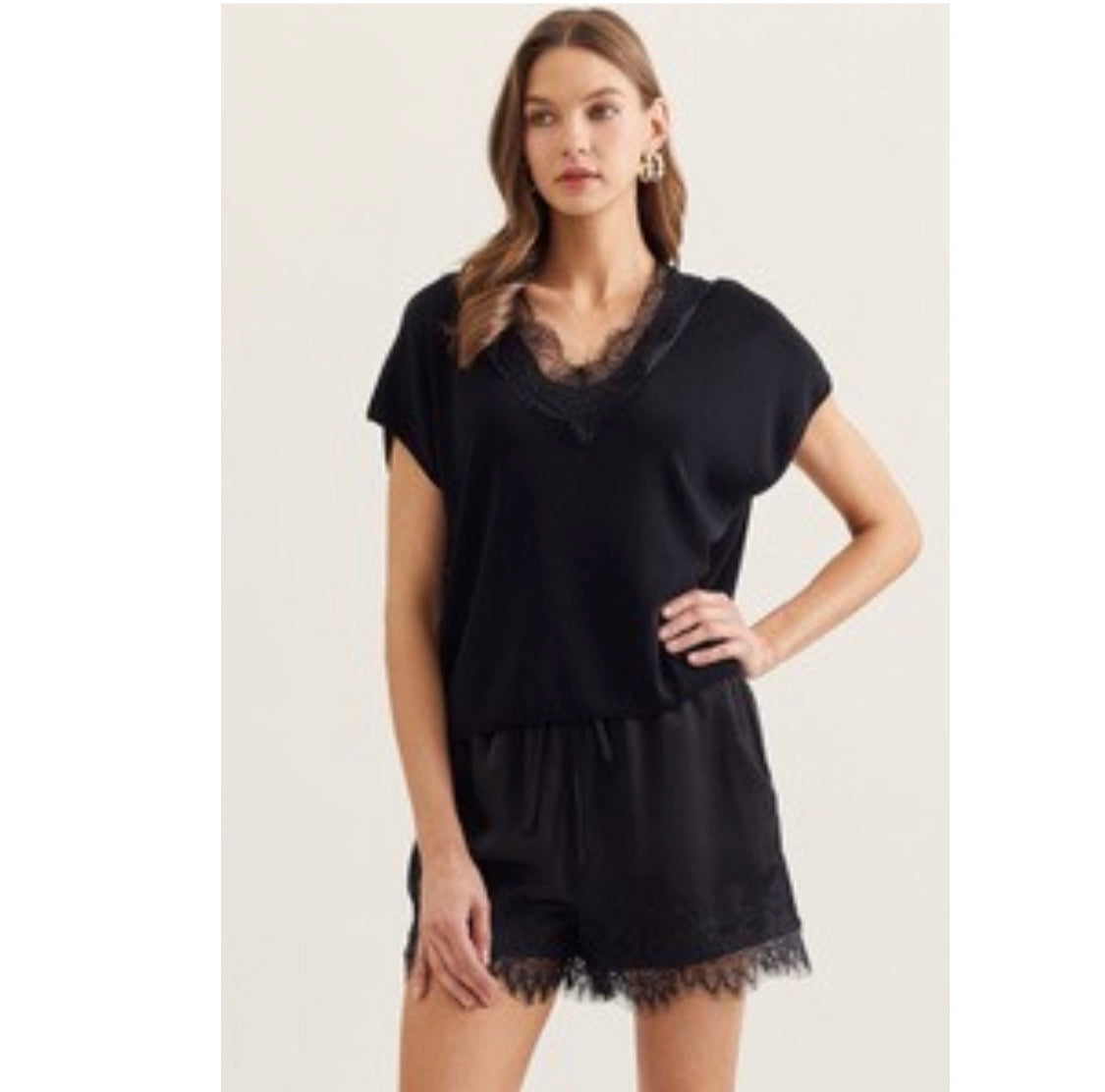Black Lace Trimmed Top