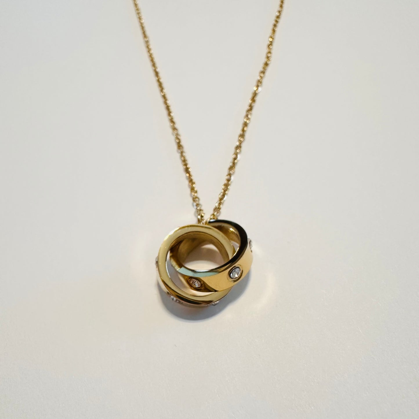 Gold & CZ Interlocking Ring Necklace