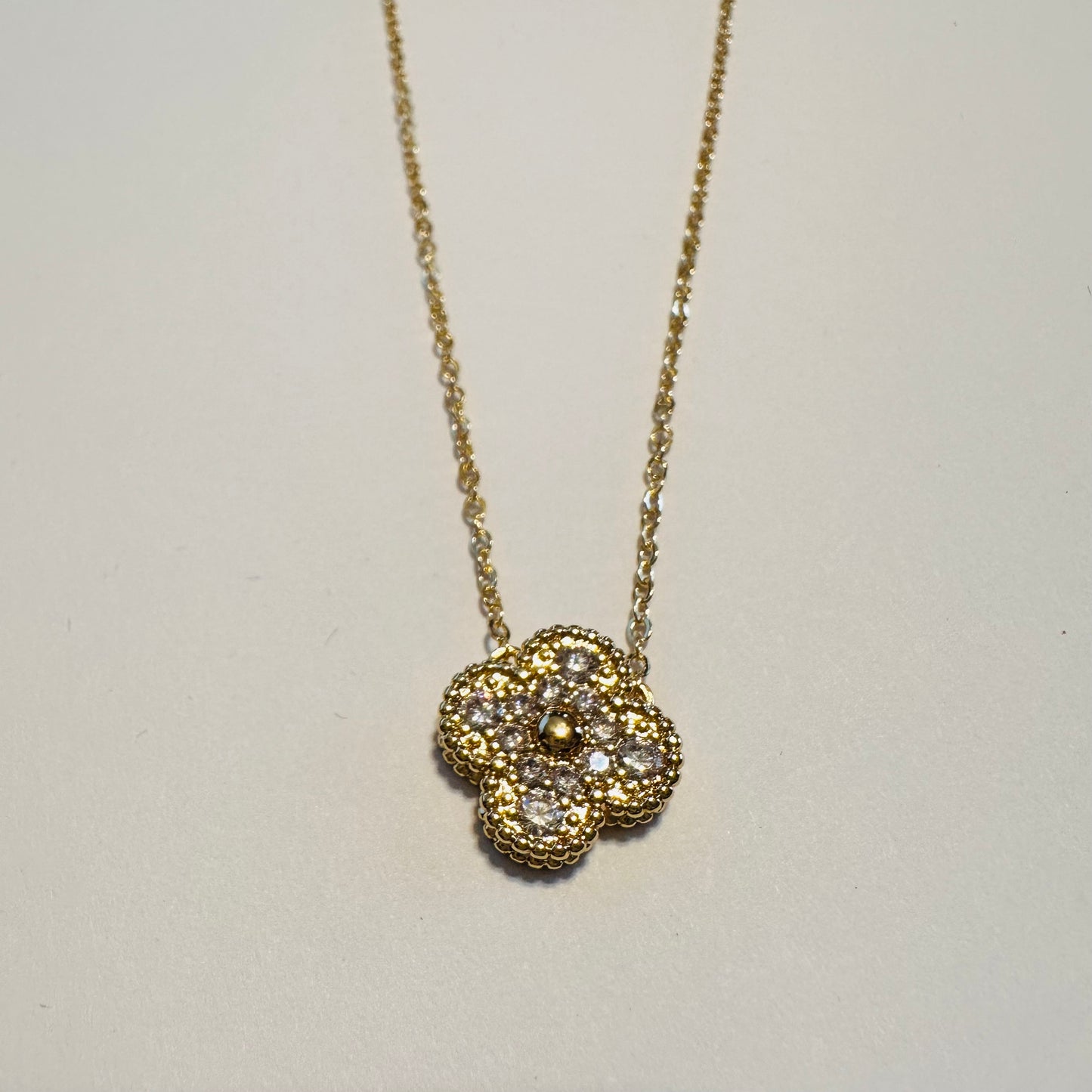 Gold & CZ Single Clover Necklace