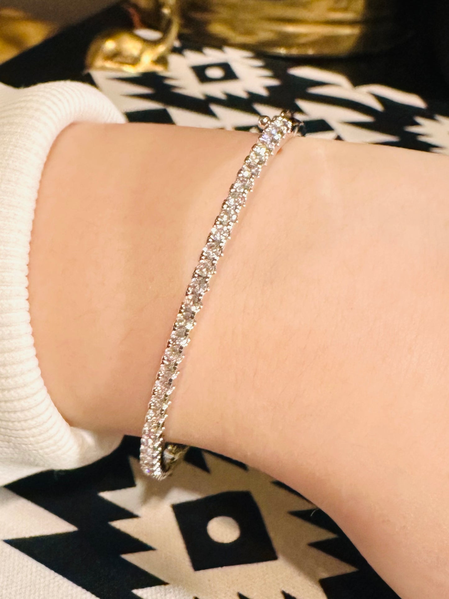 Silver & CZ Hinged Bangle