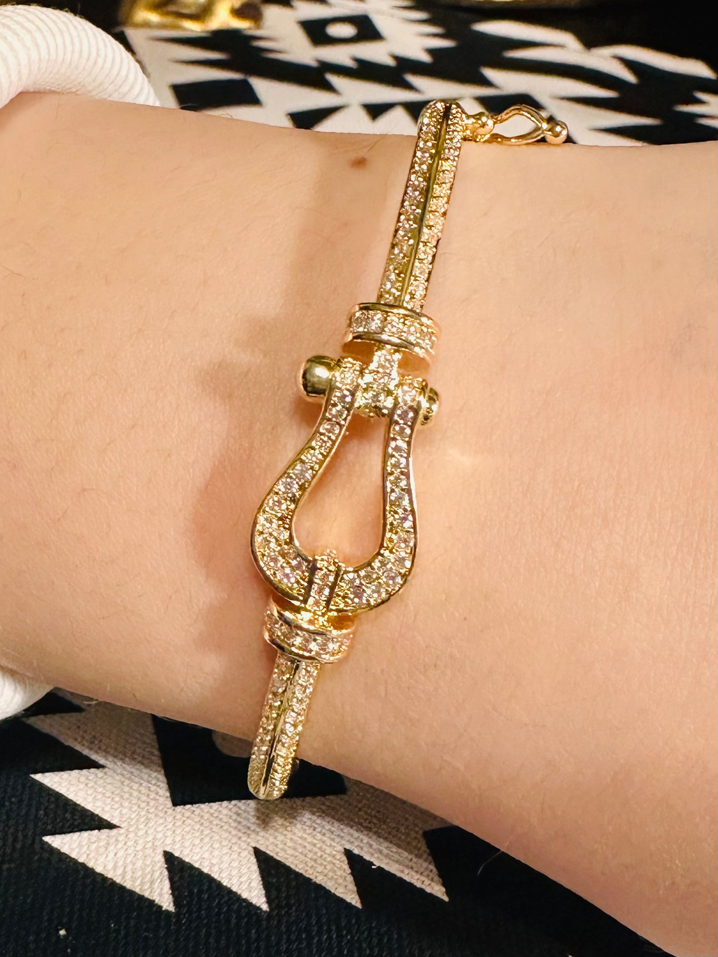 Gold & CZ Buckle Hinged Bangle