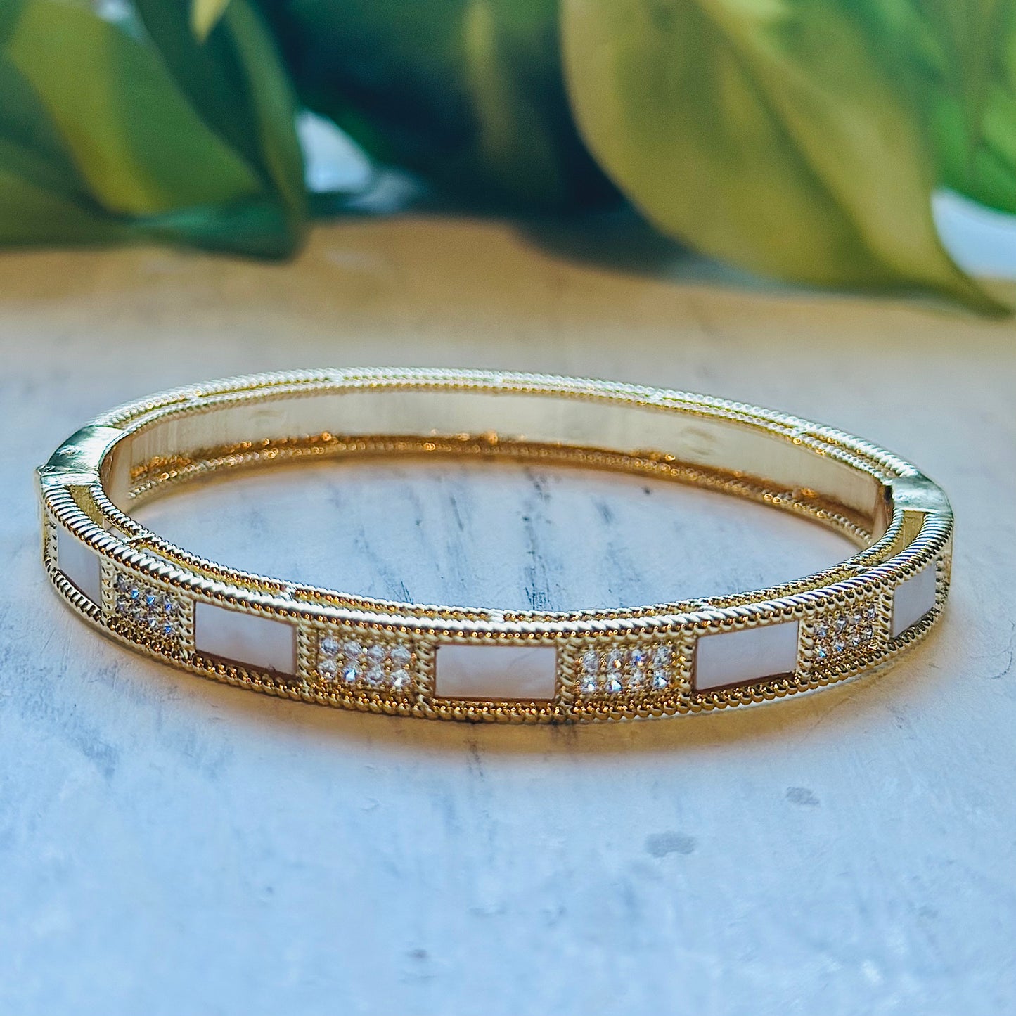 Gold & Shell Mosaic Bangle Bracelet