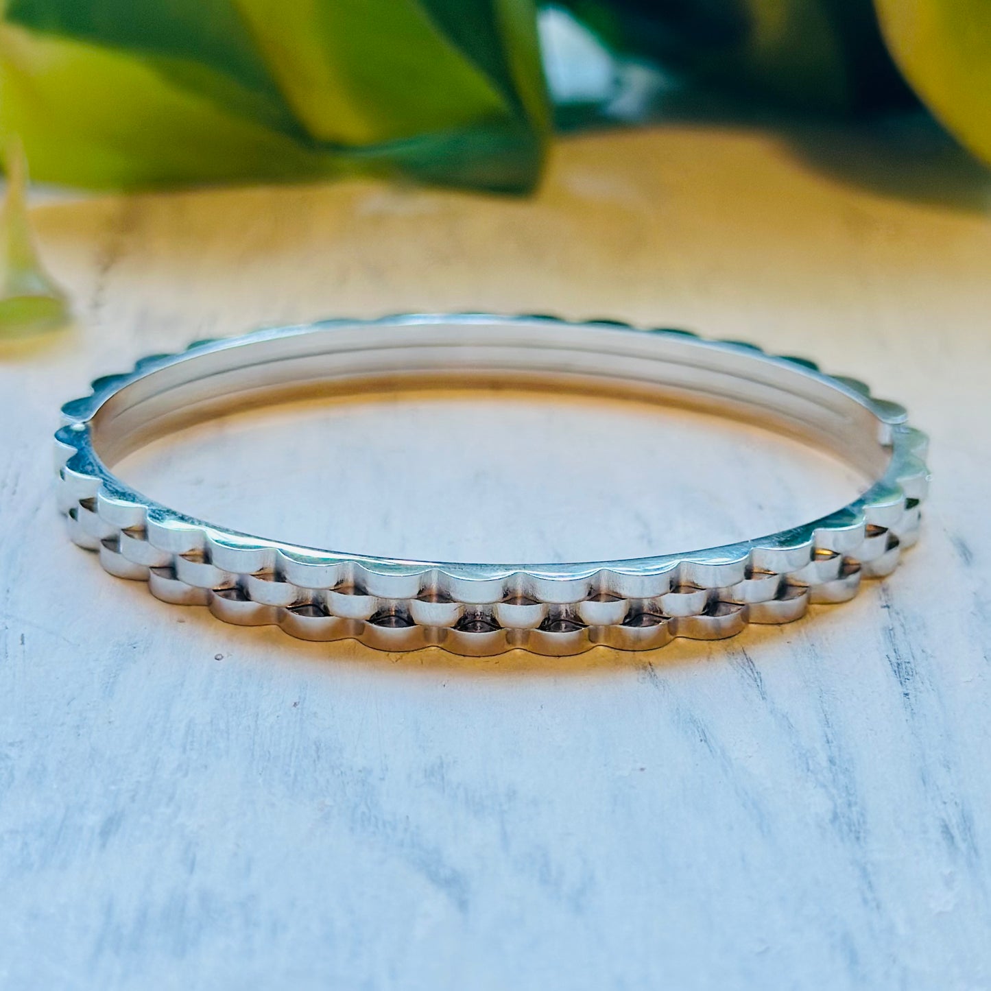 Silver Link Hinge Bangle Bracelet