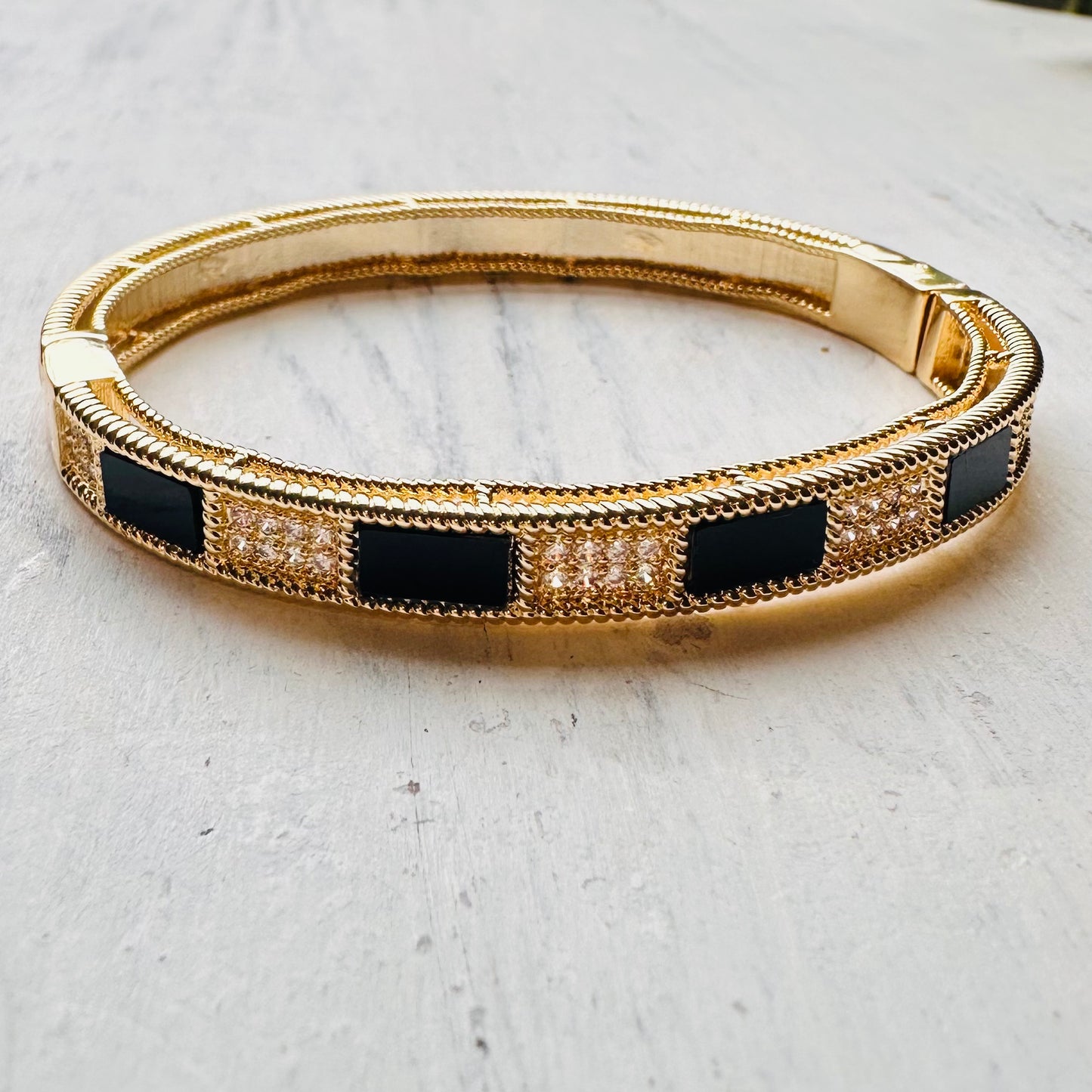 Black & CZ Mosaic Bangle Bracelet