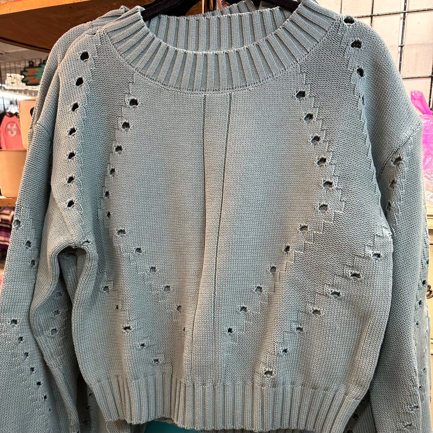 Teal Balloon Sleeve Knit Sweater