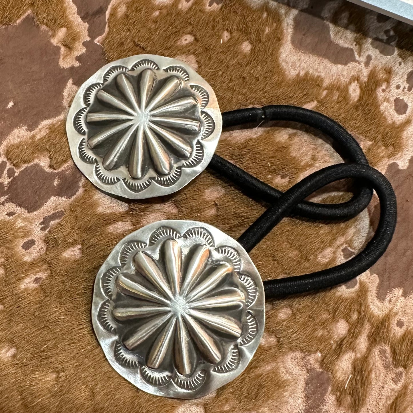 Large Sterling Concho Hair Tie