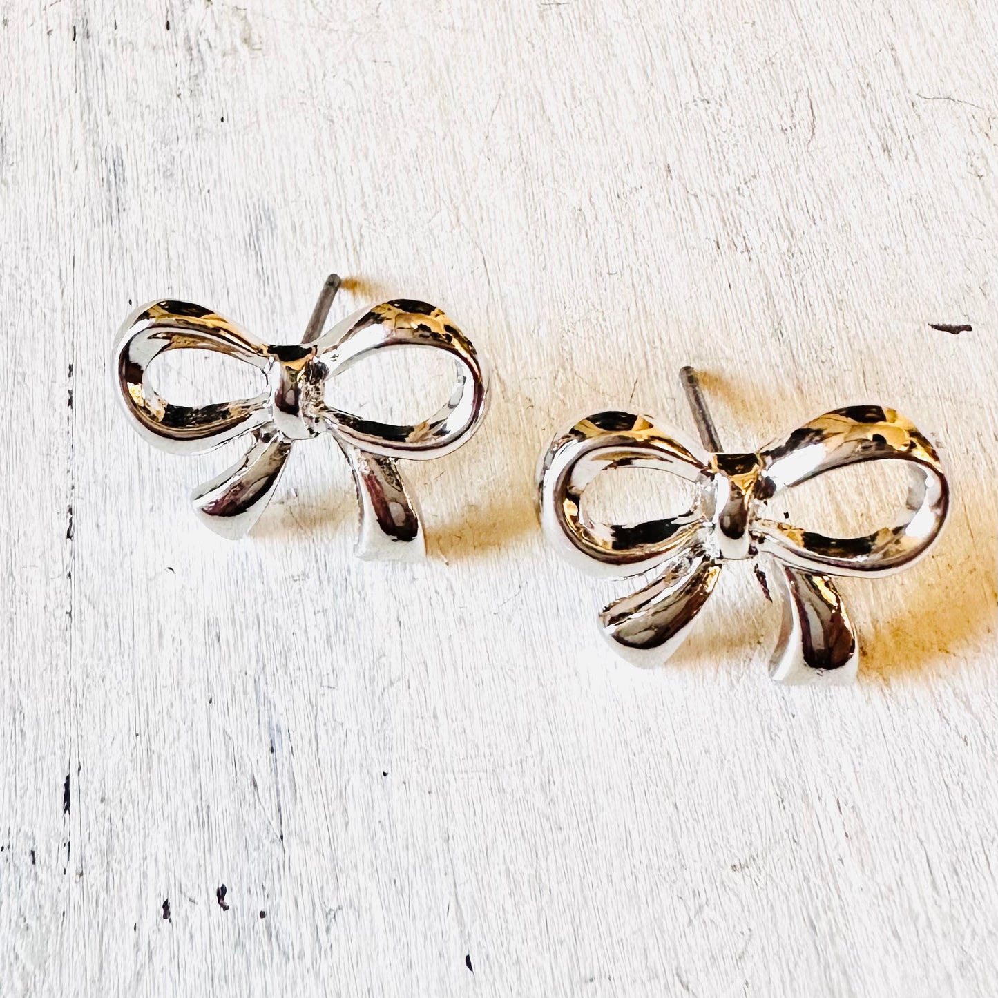 Small Silver Bow Post Earrings