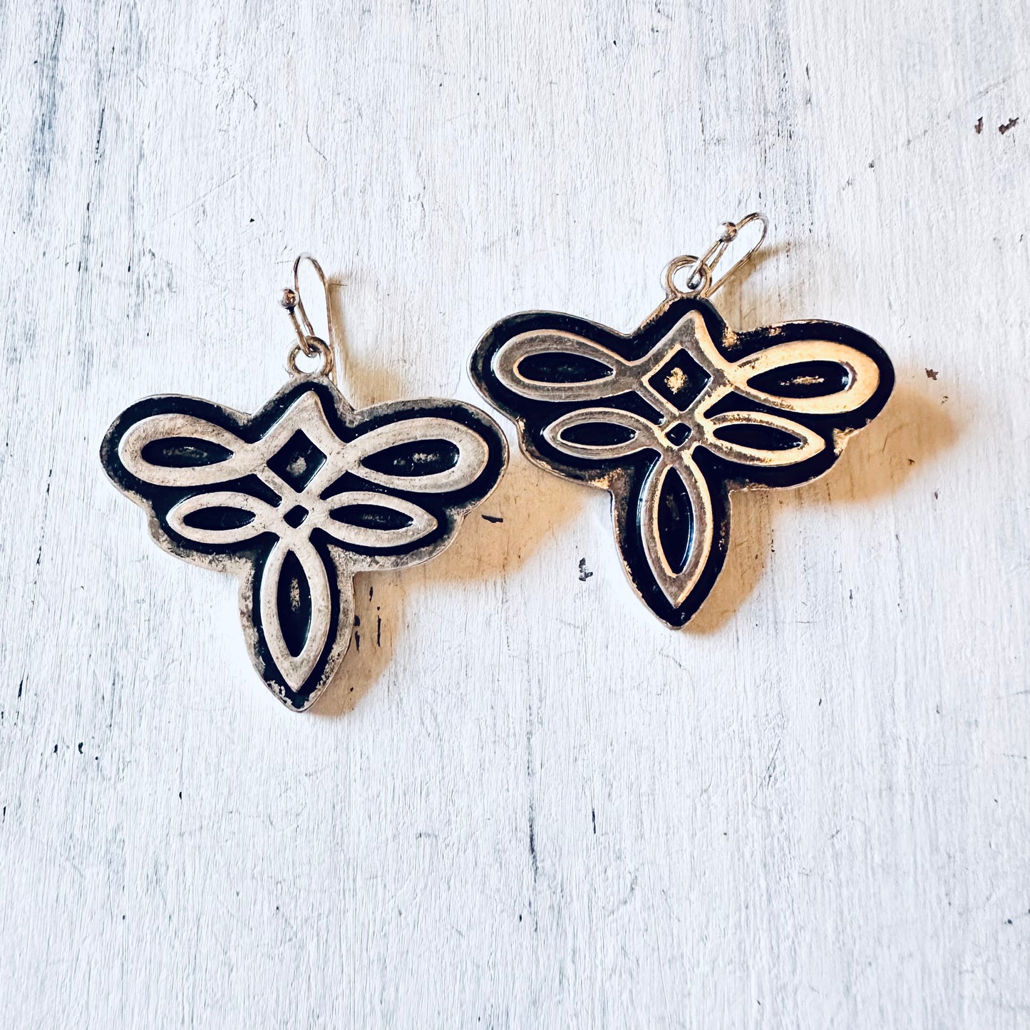 Silver Boot Stitch Dangle Earrings