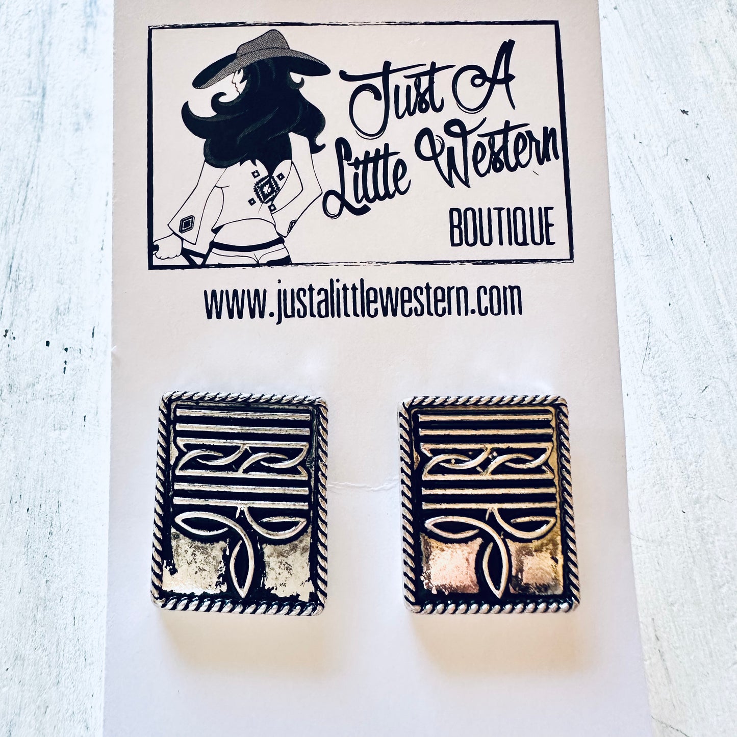 Rectangle Boot Stitch Post Earrings