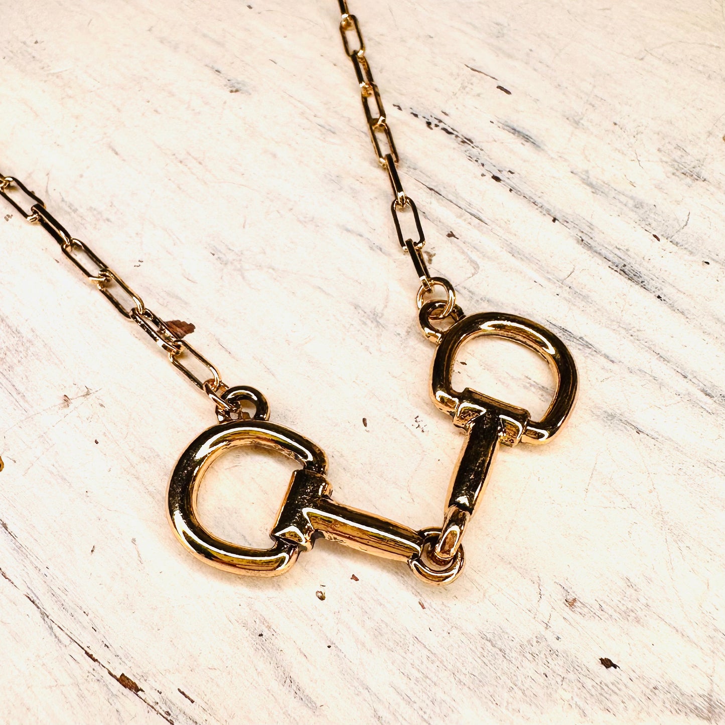 16" Paperclip Chain & Bit Necklace- Gold