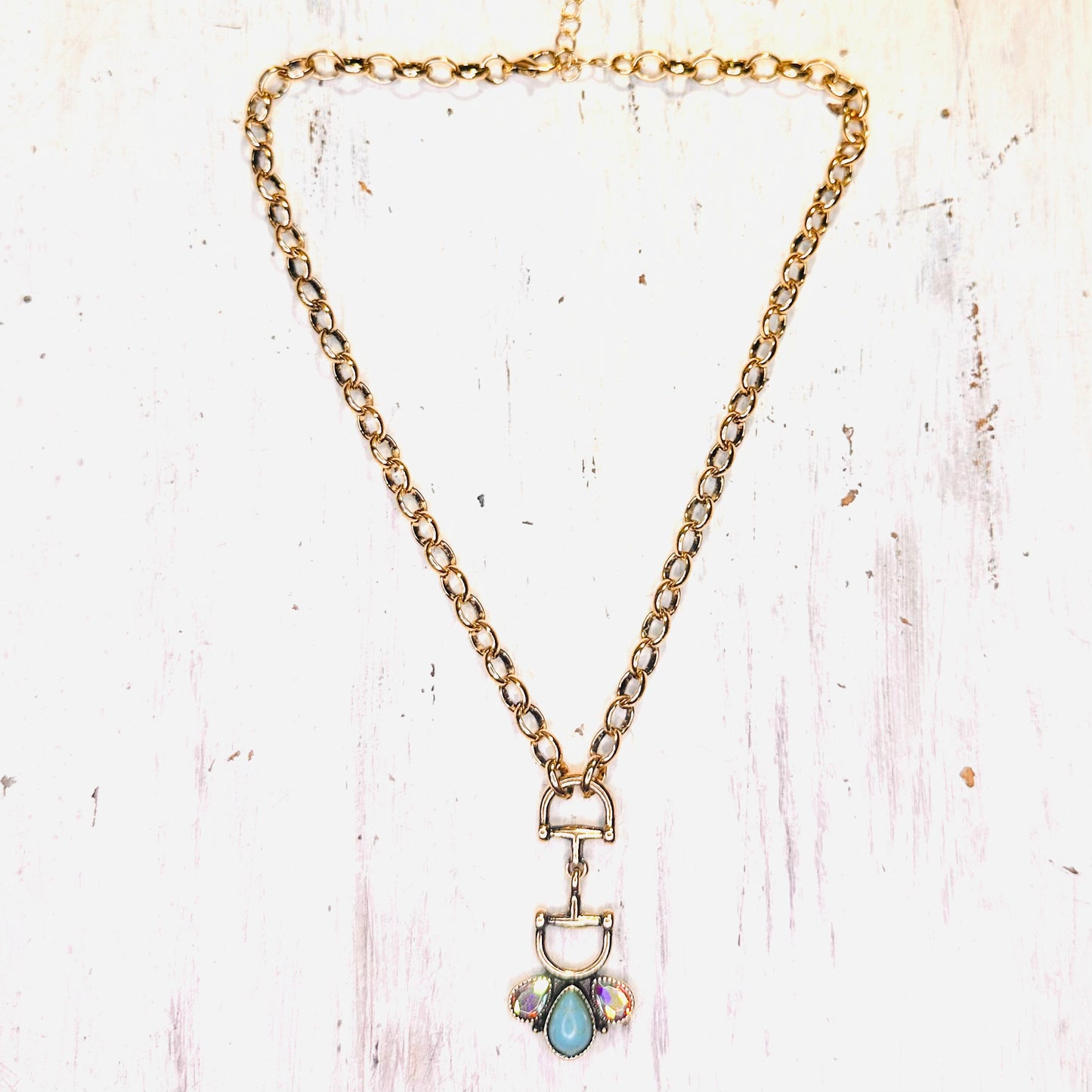 16" Bit & Half Turquoise Flower Drop Pendant Necklace