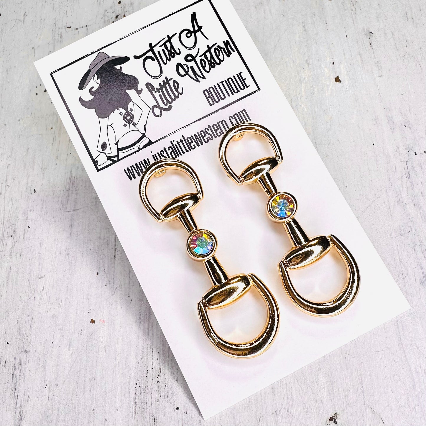 Gold & Iridescent Stone Bit Post Earring