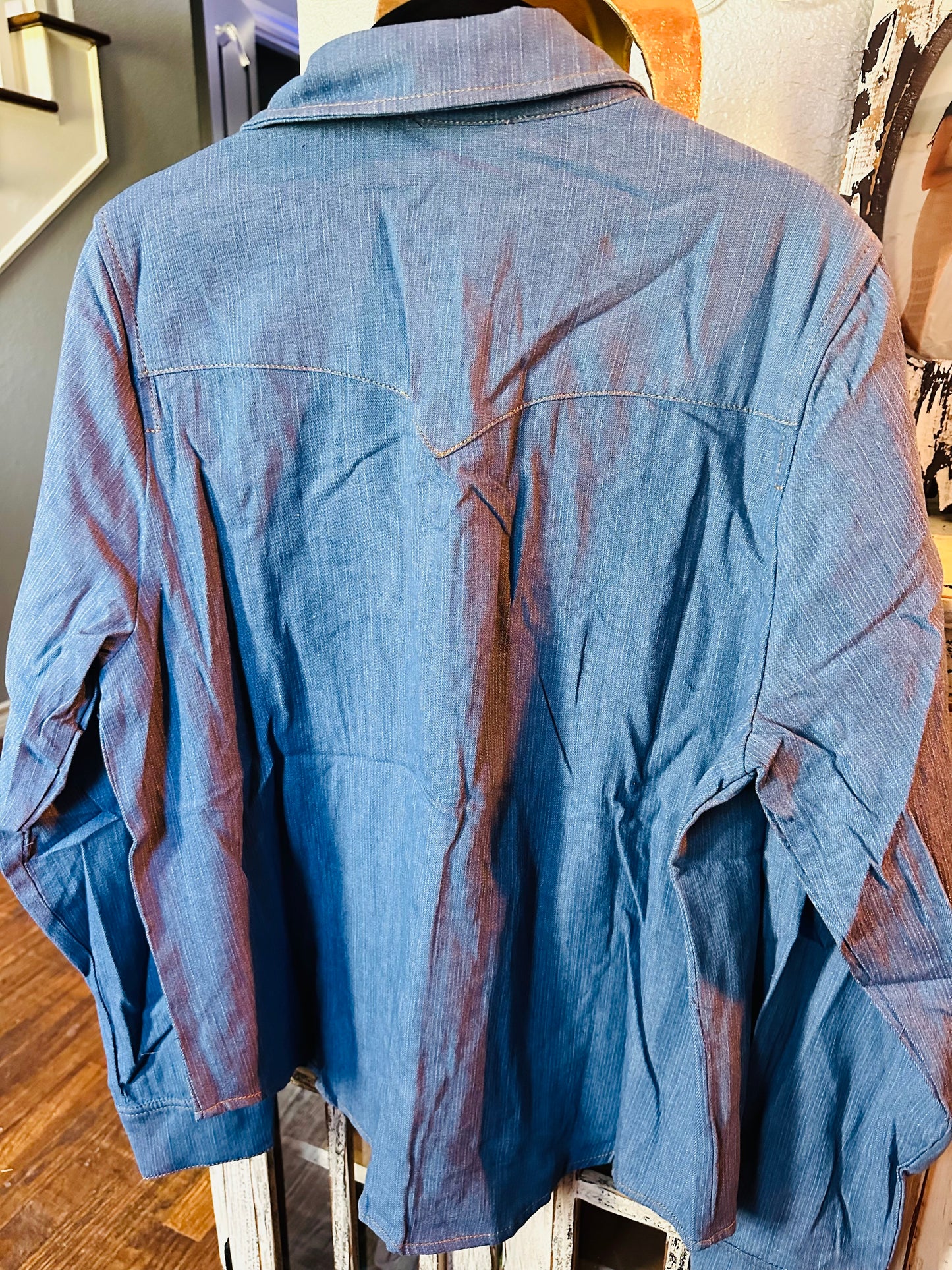Embroidered Denim Button Down Shirt