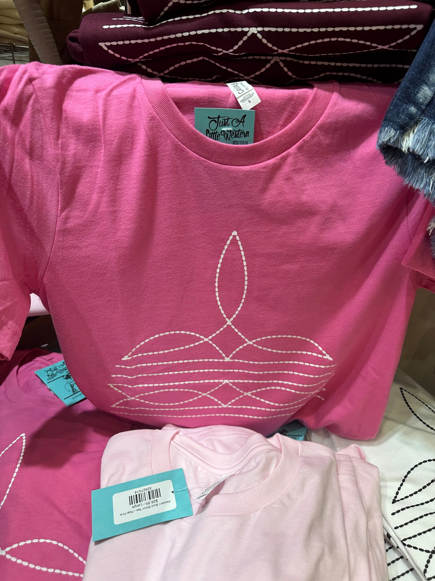 Western Boot Stitch Tee - Pink