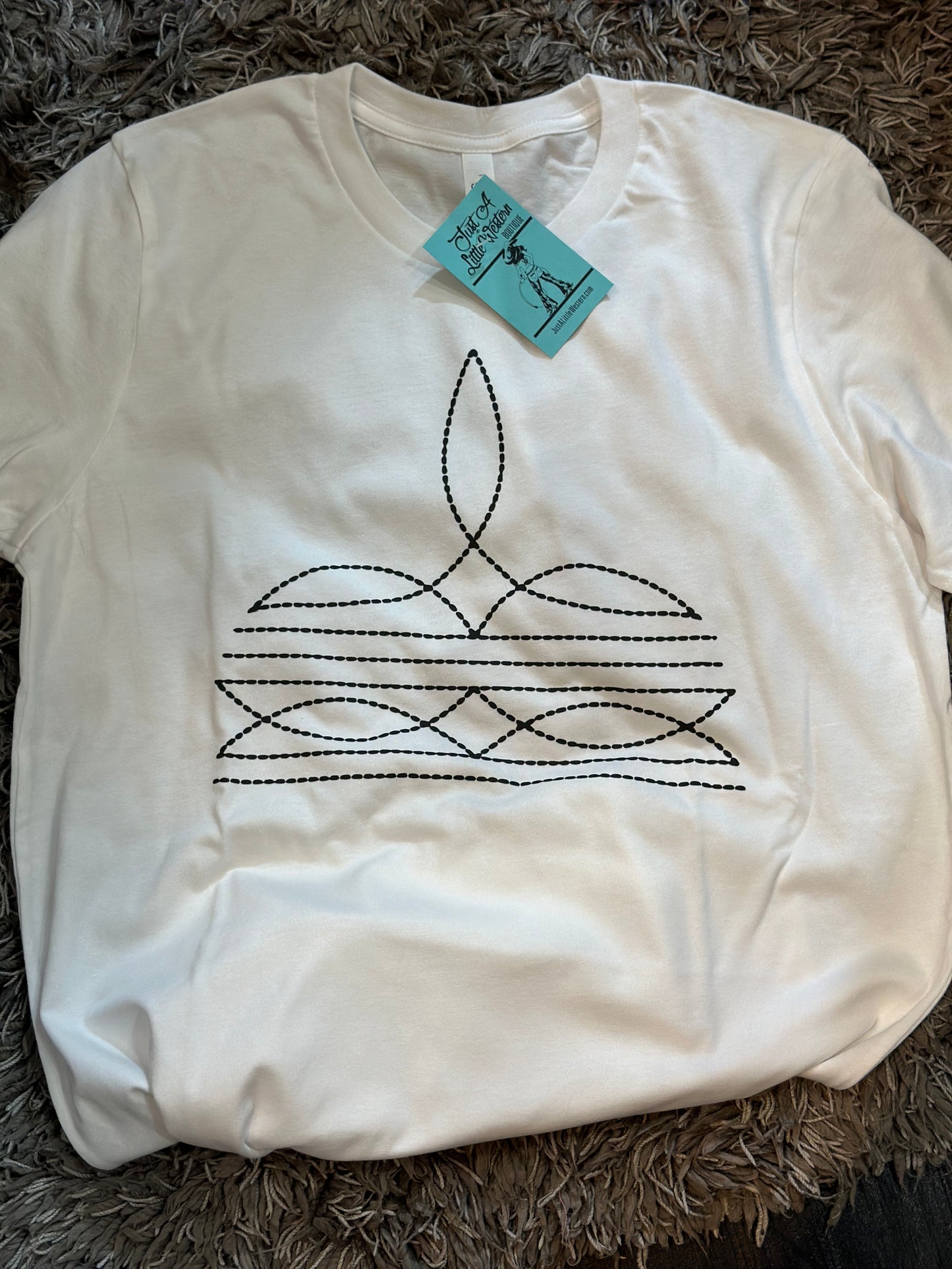 Western Boot Stitch Tee - White