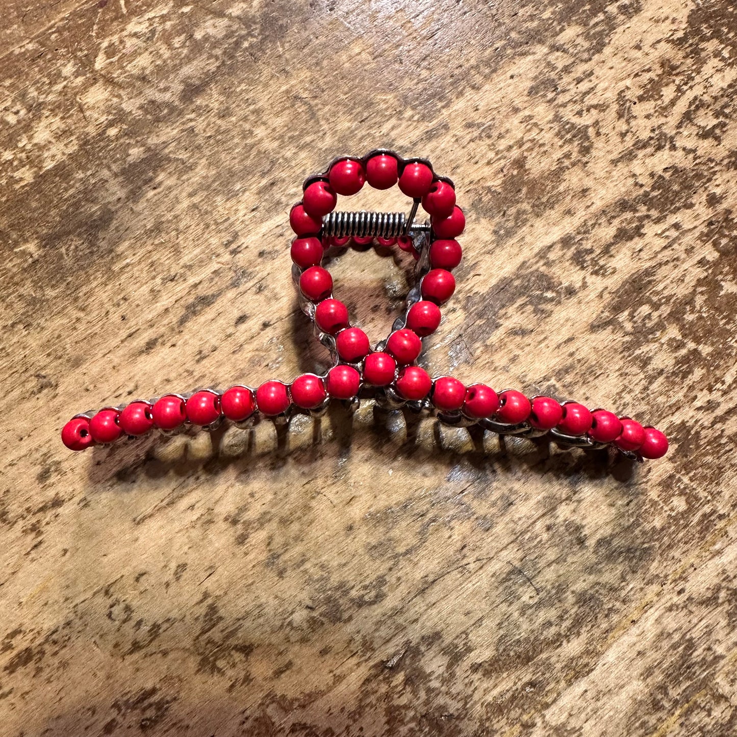 Red Bead Swirl Hair Clip