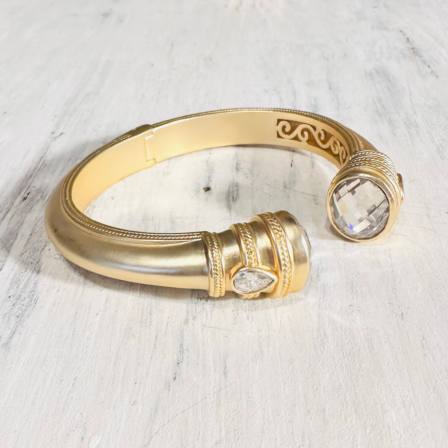Matte Gold Hinge Cuff Bracelet with Crystal Ends