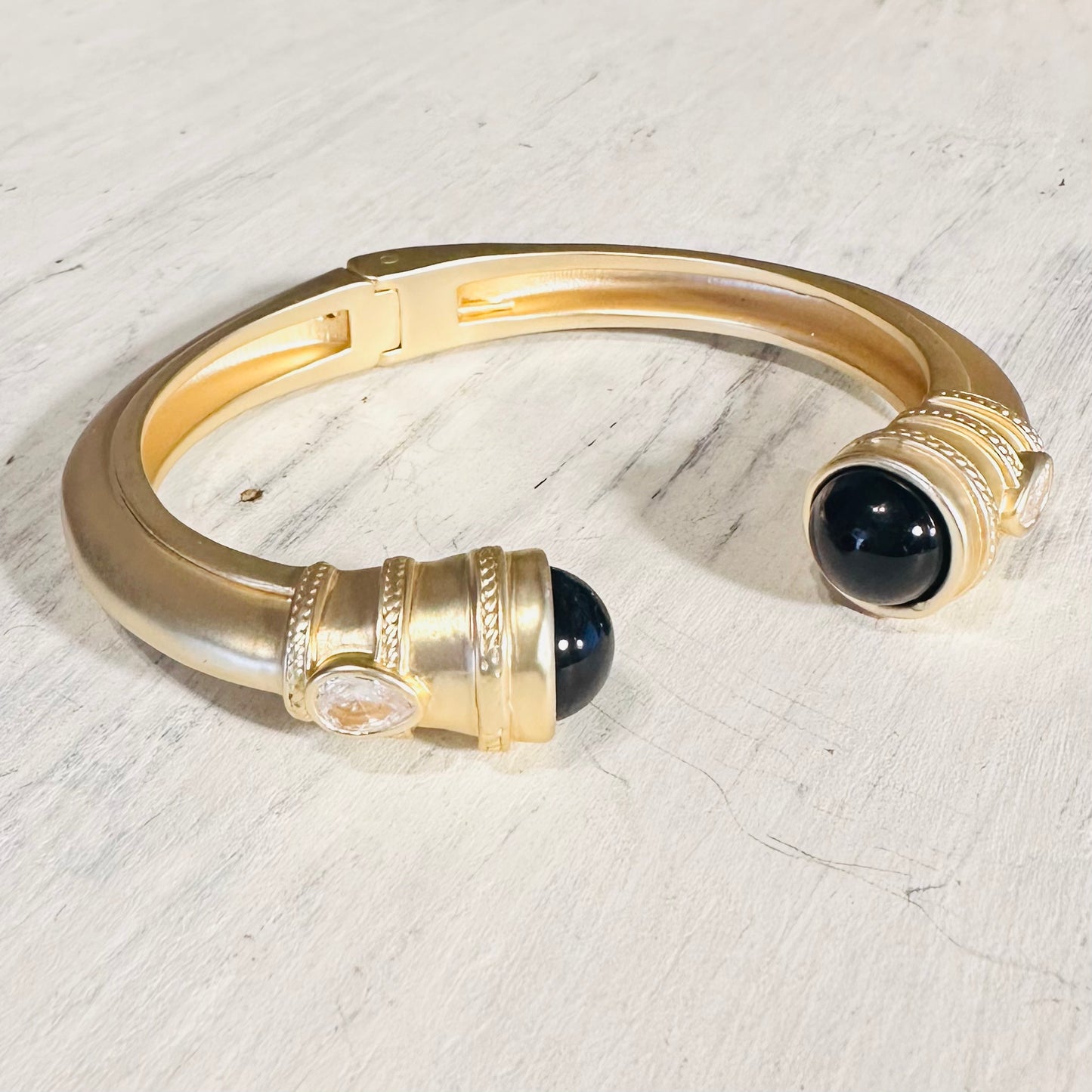 Matte Gold Hinge Cuff Bracelet with Black Ends