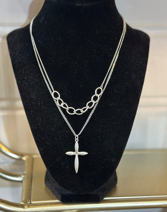 Double Strand Chain & Cross Necklace