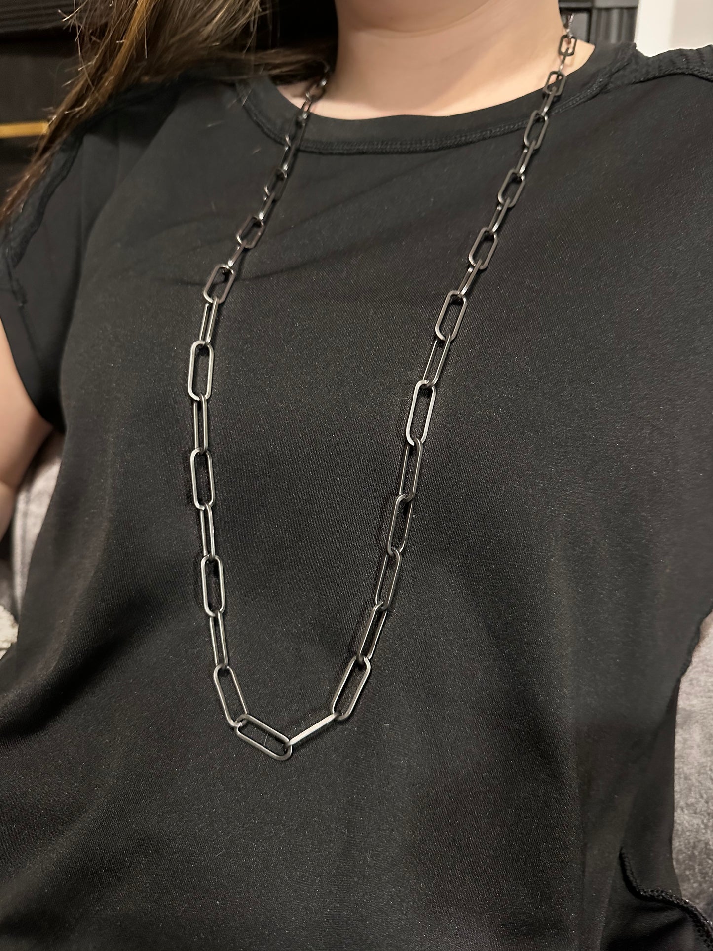 30" Pewter & Gold Large Paperclip Link Necklace