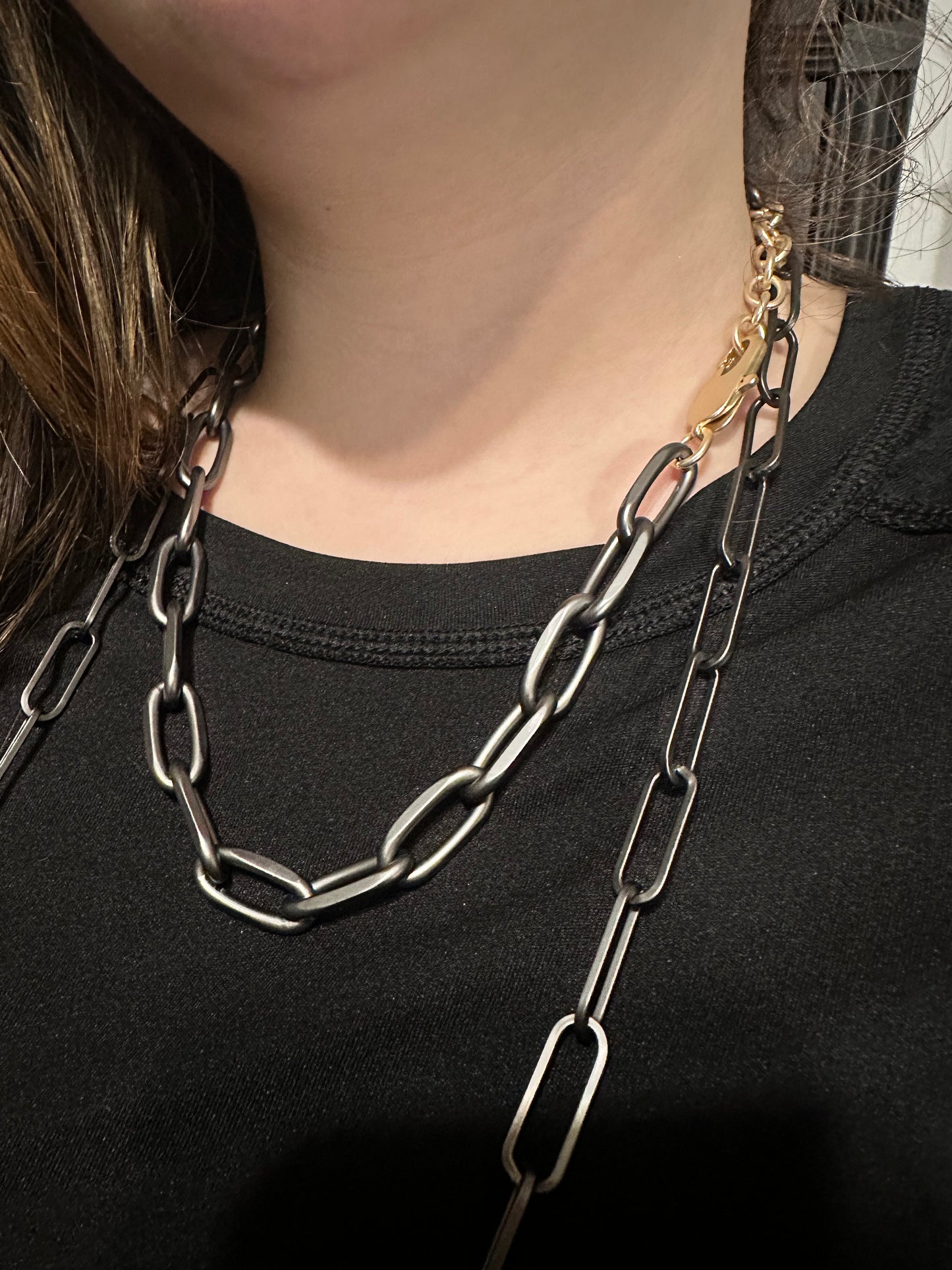 18" Pewter & Gold Large Link Necklace