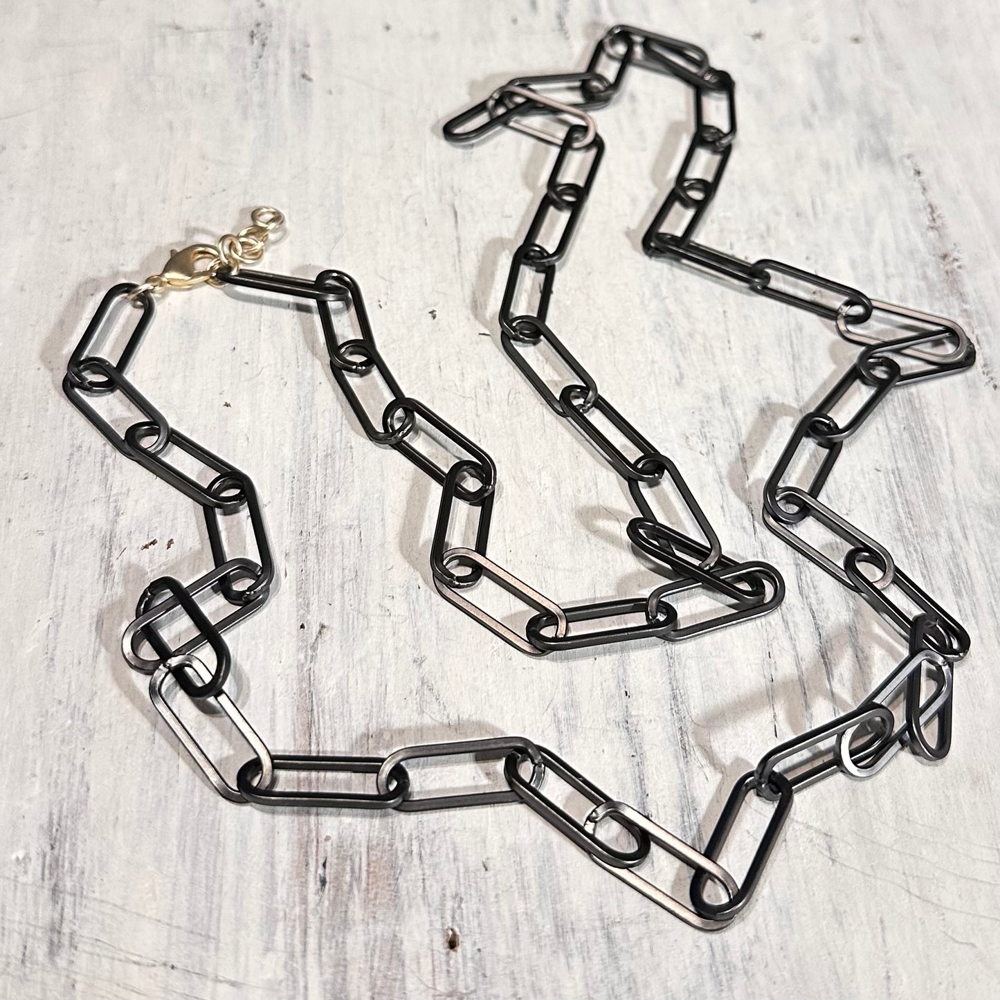 30" Pewter & Gold Large Paperclip Link Necklace